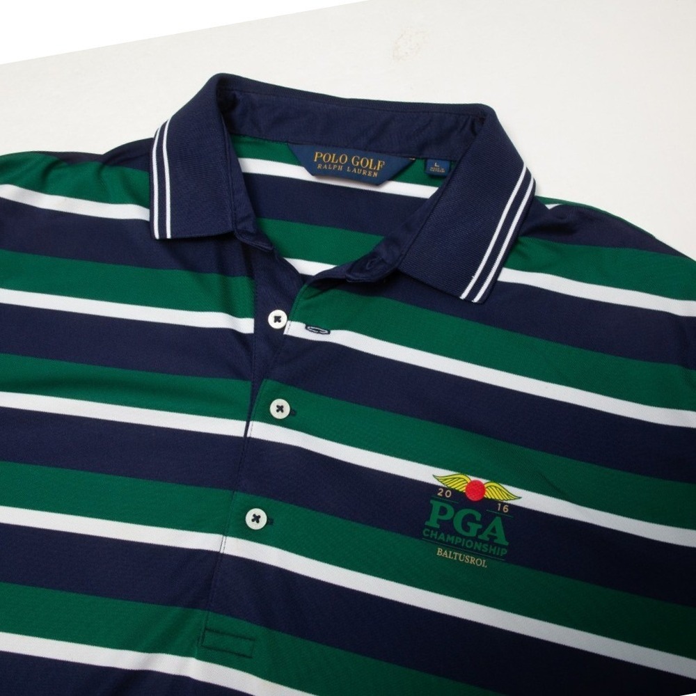Polo Golf Ralph Lauren Shirt Mens Large Blue Green Striped 2016 PGA Baltusrol L